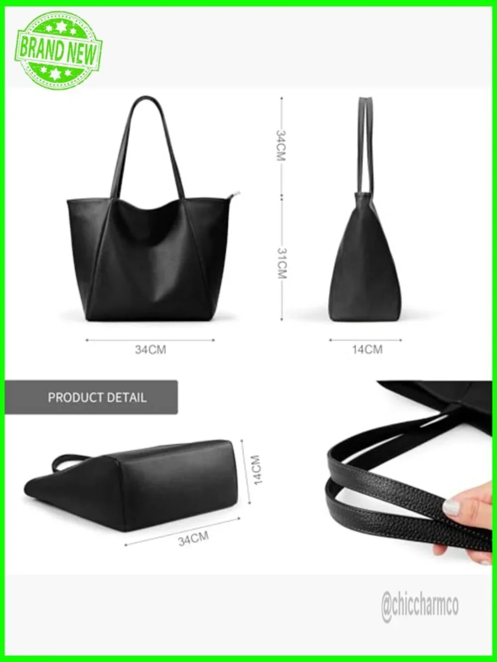 Large Vegan Leather Tote Bag Zipper Closure Work Travel Hobo Purse